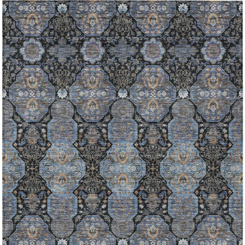 5' X 8' Black And Navy Blue Floral Washable Indoor Outdoor Area Rug Homeroots Outdoor