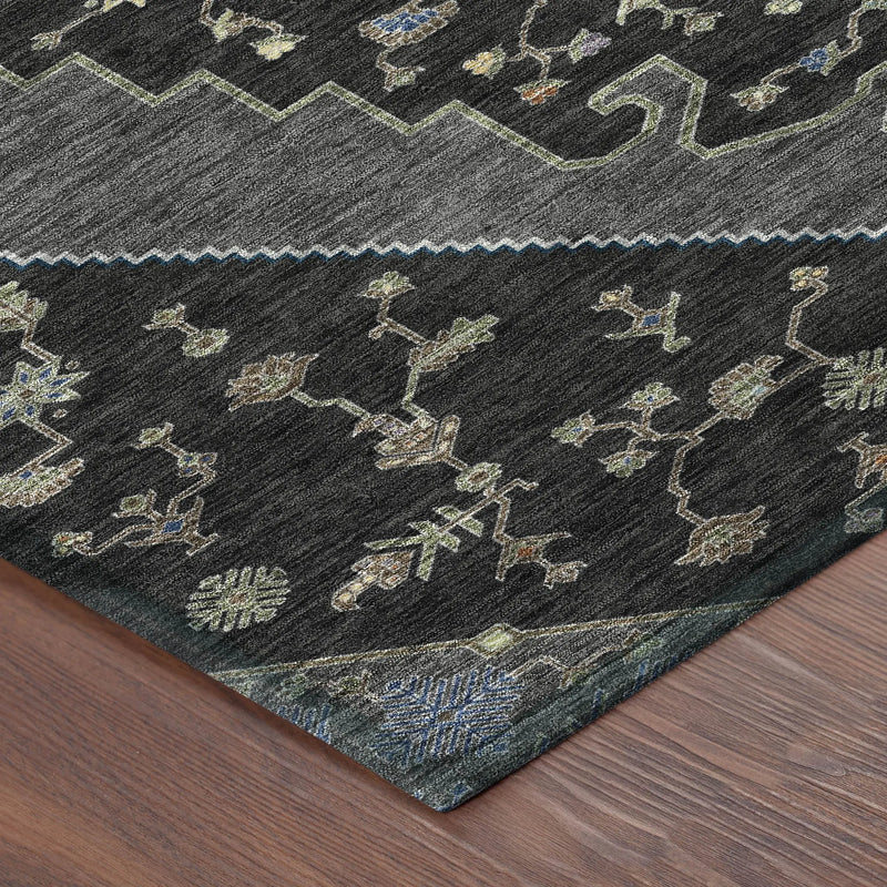 5' X 8' Black And Navy Blue Geometric Washable Indoor Outdoor Area Rug Homeroots Outdoor
