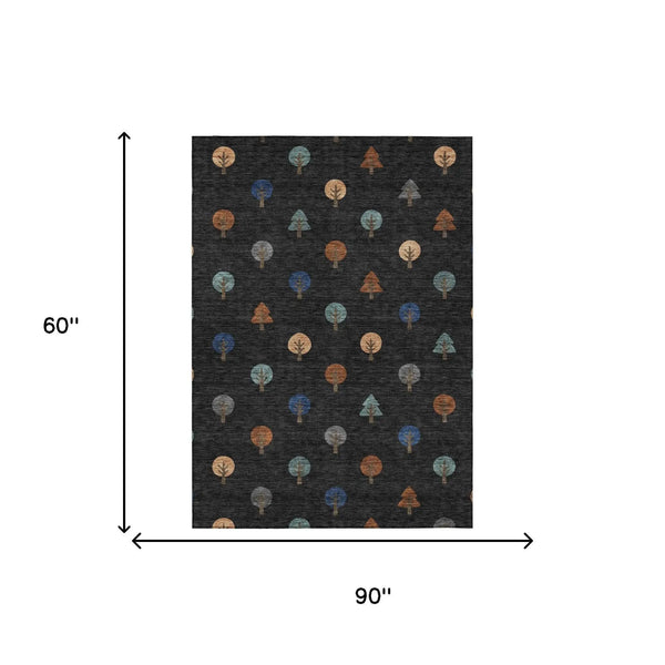 5' X 8' Black And Navy Blue Geometric Washable Indoor Outdoor Area Rug Homeroots Outdoor