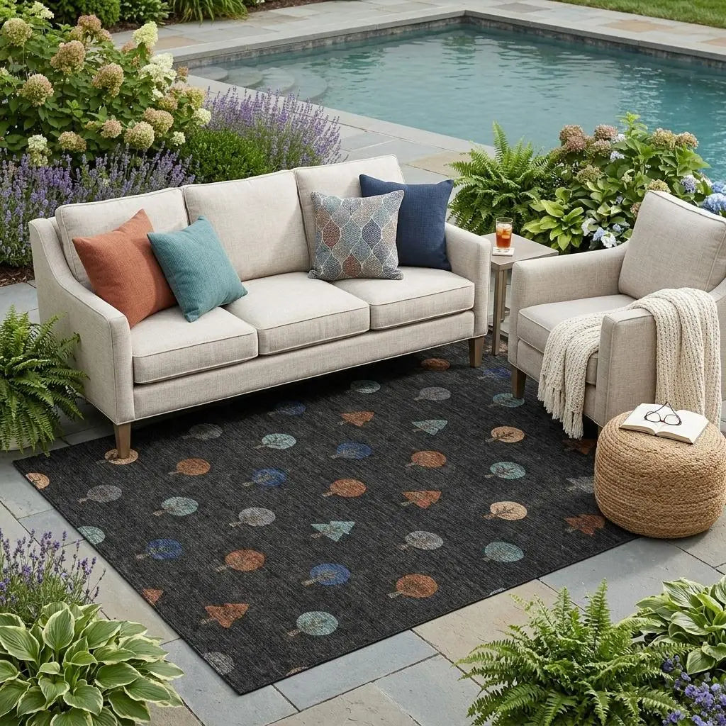 5' X 8' Black And Navy Blue Geometric Washable Indoor Outdoor Area Rug Homeroots Outdoor