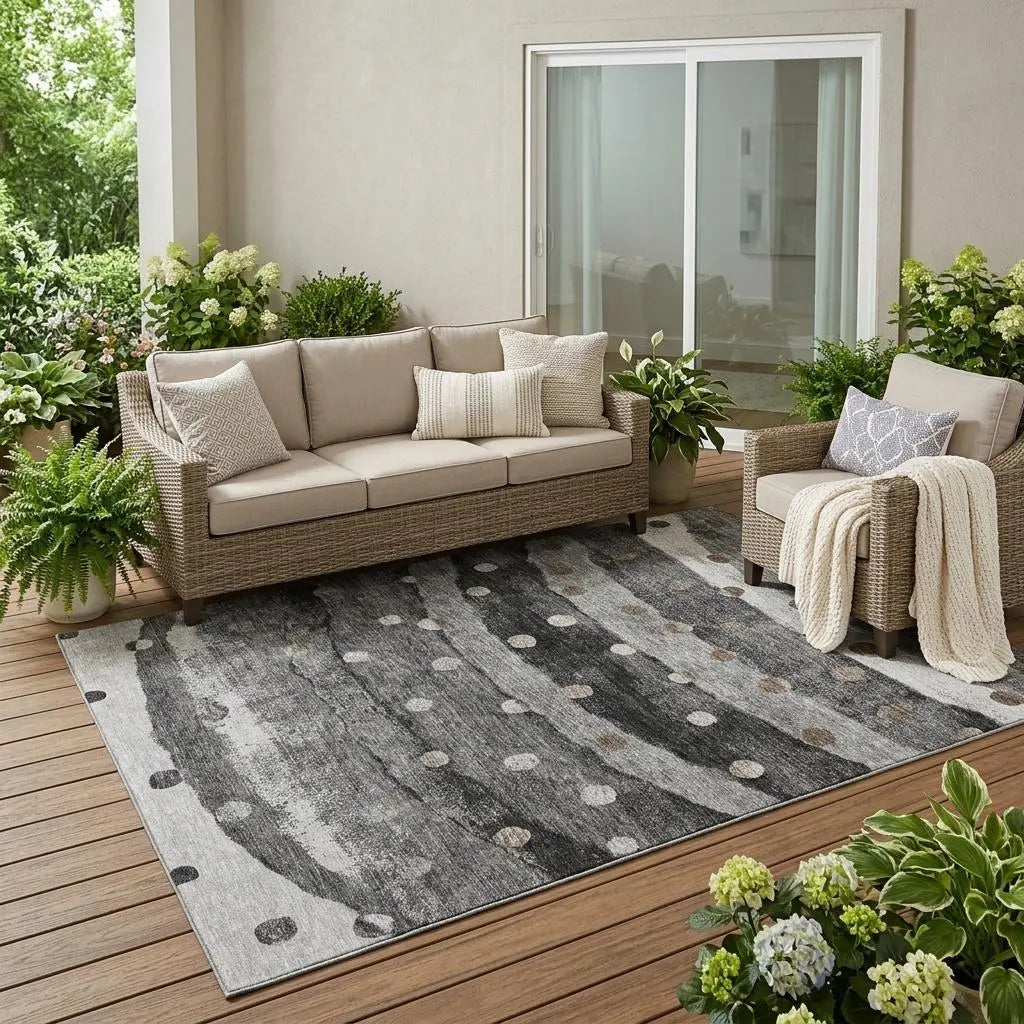 5' X 8' Black And Navy Blue Striped Washable Indoor Outdoor Area Rug Homeroots Outdoor