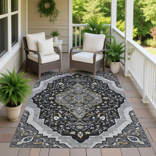 5' X 8' Black And Orange Medallion Washable Indoor Outdoor Area Rug Homeroots Outdoor