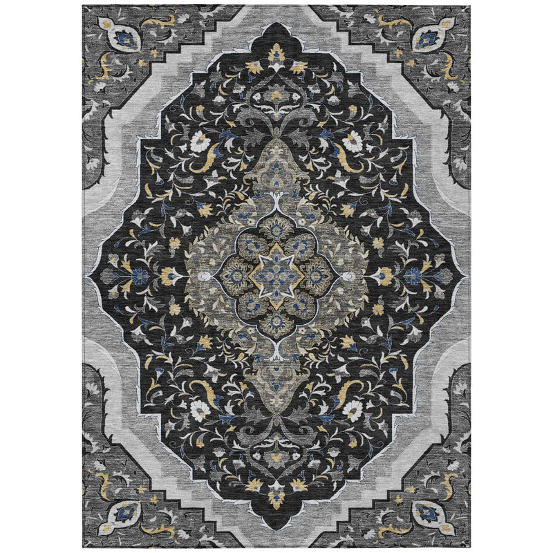 5' X 8' Black And Orange Medallion Washable Indoor Outdoor Area Rug Homeroots Outdoor
