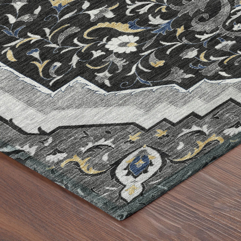 5' X 8' Black And Orange Medallion Washable Indoor Outdoor Area Rug Homeroots Outdoor