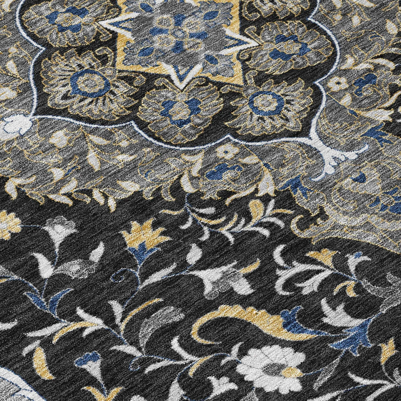 5' X 8' Black And Orange Medallion Washable Indoor Outdoor Area Rug Homeroots Outdoor