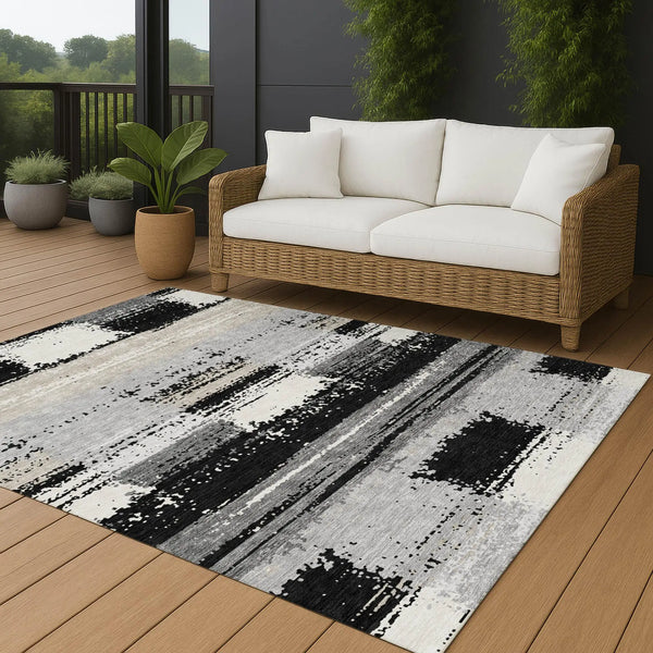 5' X 8' Black And Pewter Geometric Washable Indoor Outdoor Area Rug Homeroots Outdoor