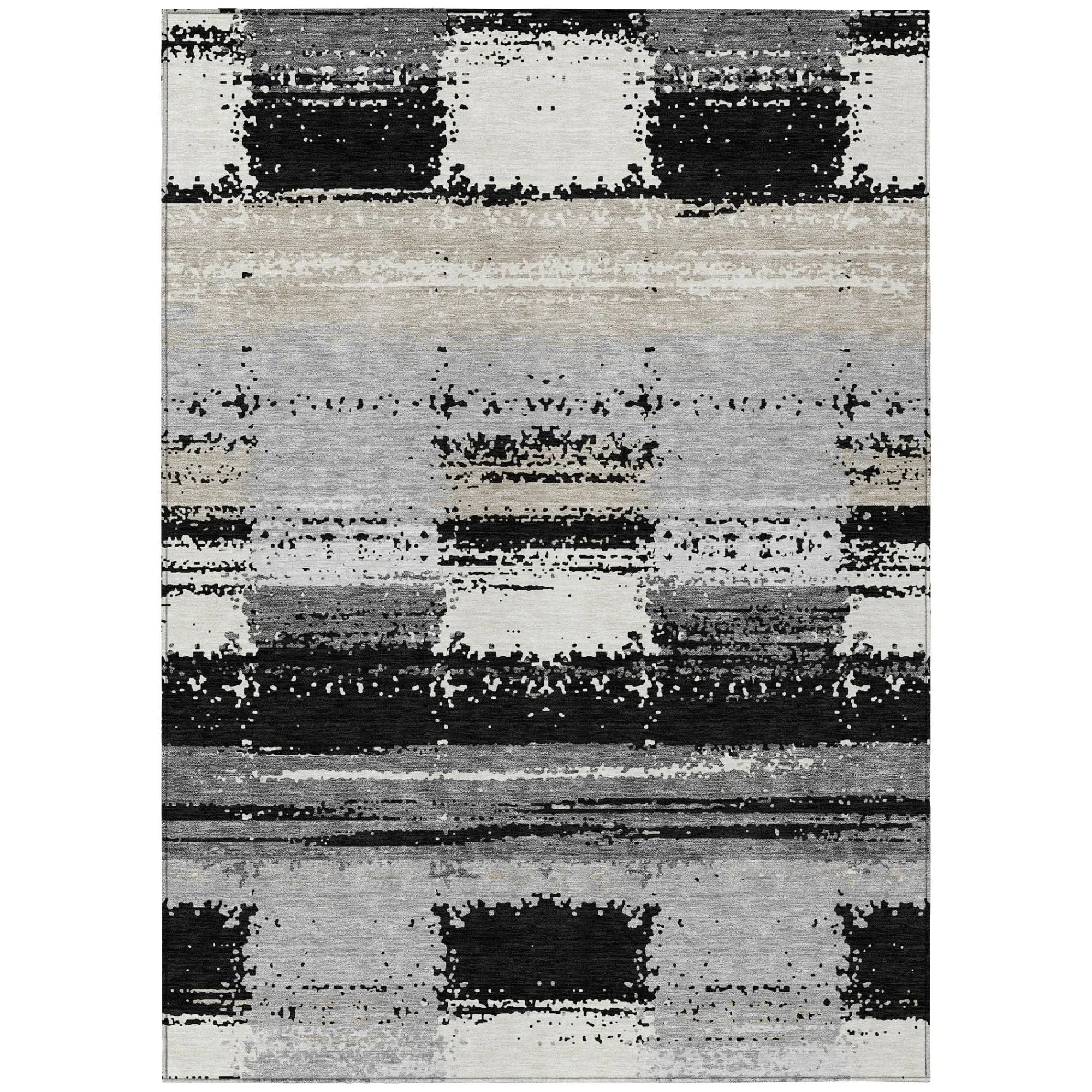 5' X 8' Black And Pewter Geometric Washable Indoor Outdoor Area Rug Homeroots Outdoor