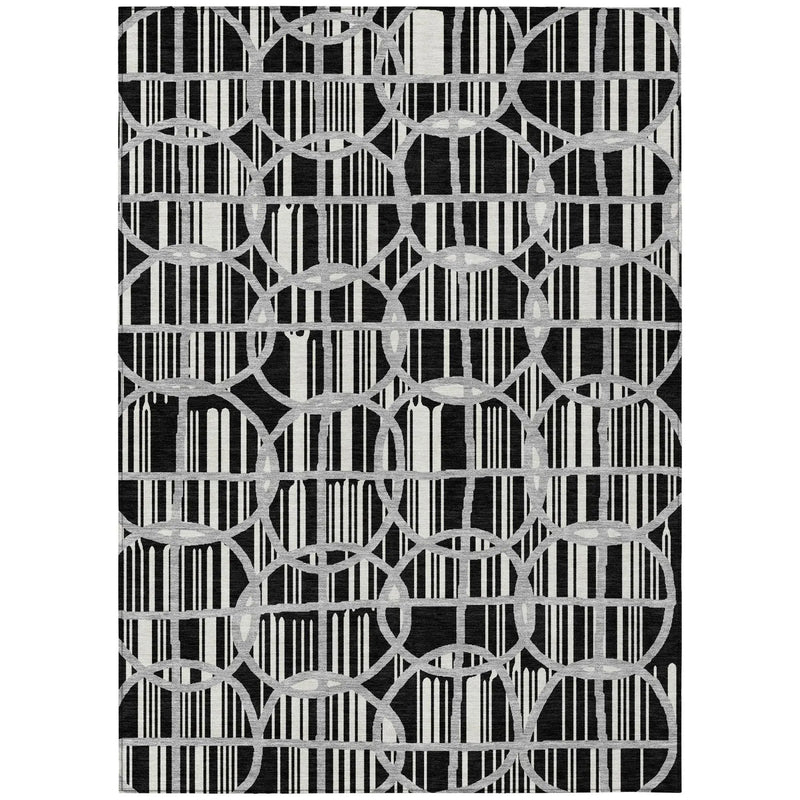 5' X 8' Black And Pewter Geometric Washable Indoor Outdoor Area Rug Homeroots Outdoor
