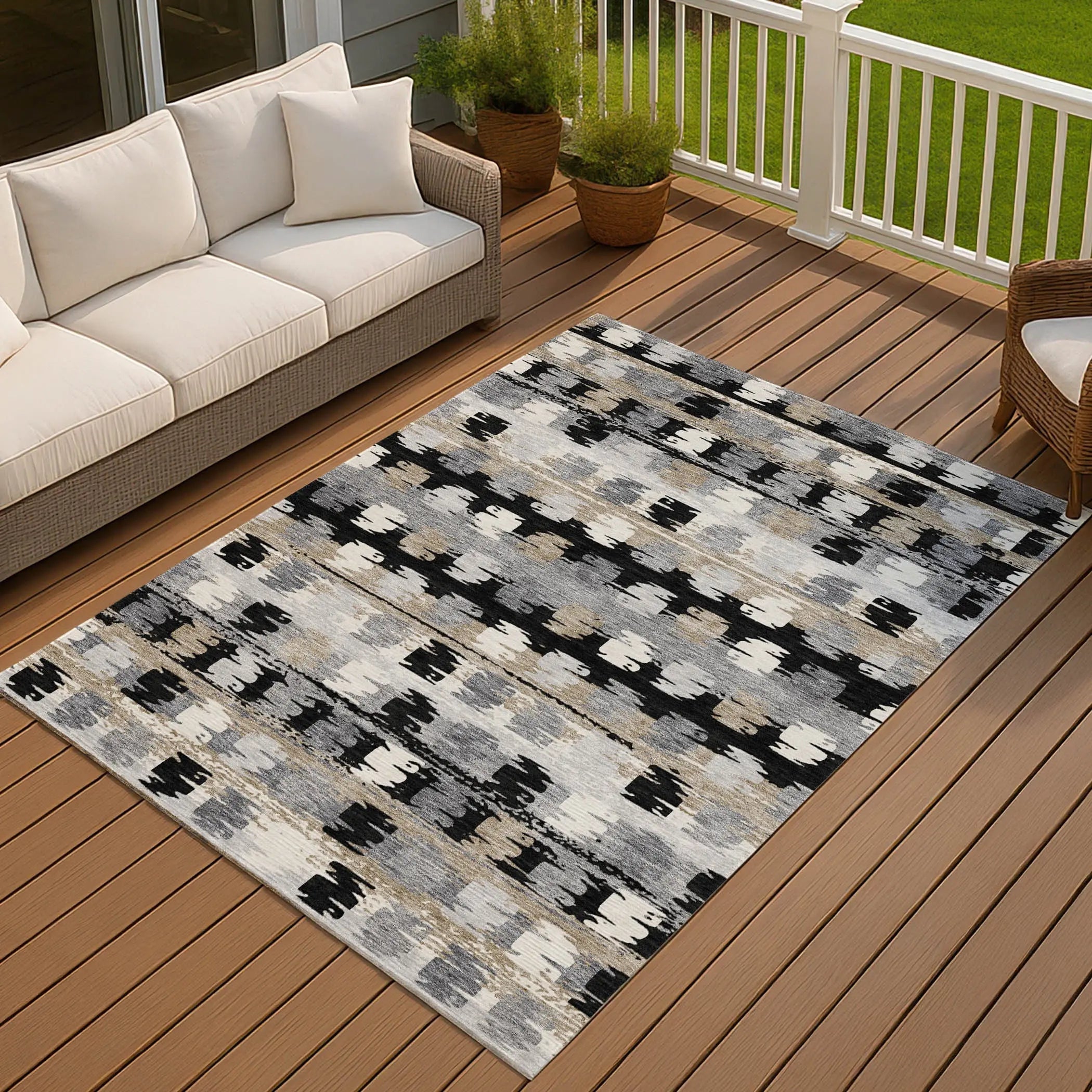 5' X 8' Black And Purple Abstract Washable Indoor Outdoor Area Rug Homeroots Outdoor