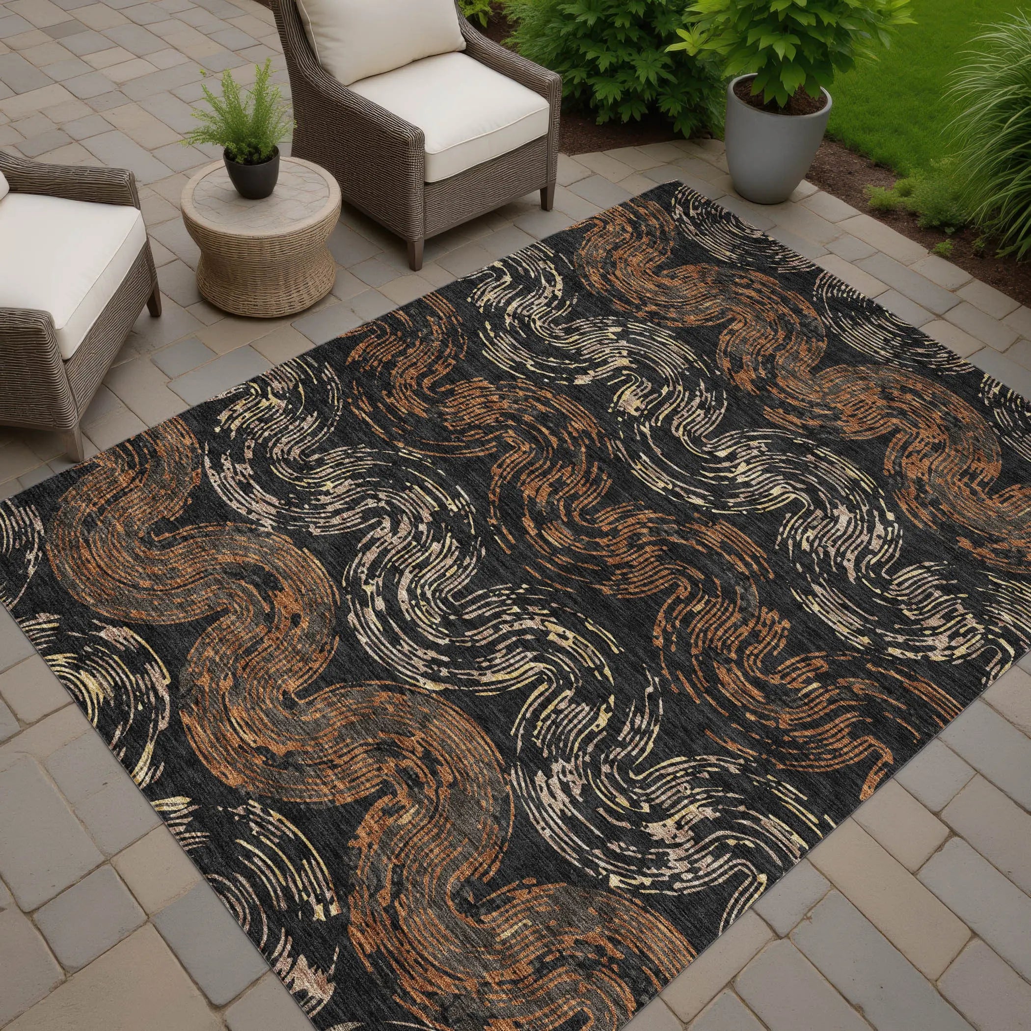 5' X 8' Black And Rust Abstract Washable Indoor Outdoor Area Rug Homeroots Outdoor