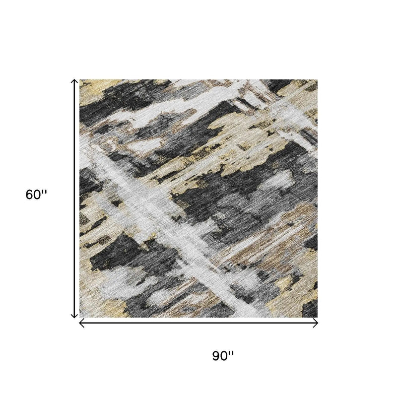 5' X 8' Black And Silver Abstract Washable Indoor Outdoor Area Rug Homeroots Outdoor