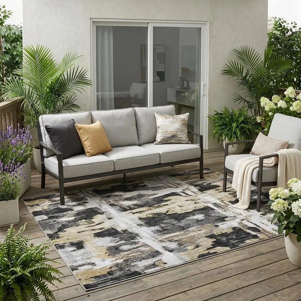 5' X 8' Black And Silver Abstract Washable Indoor Outdoor Area Rug Homeroots Outdoor