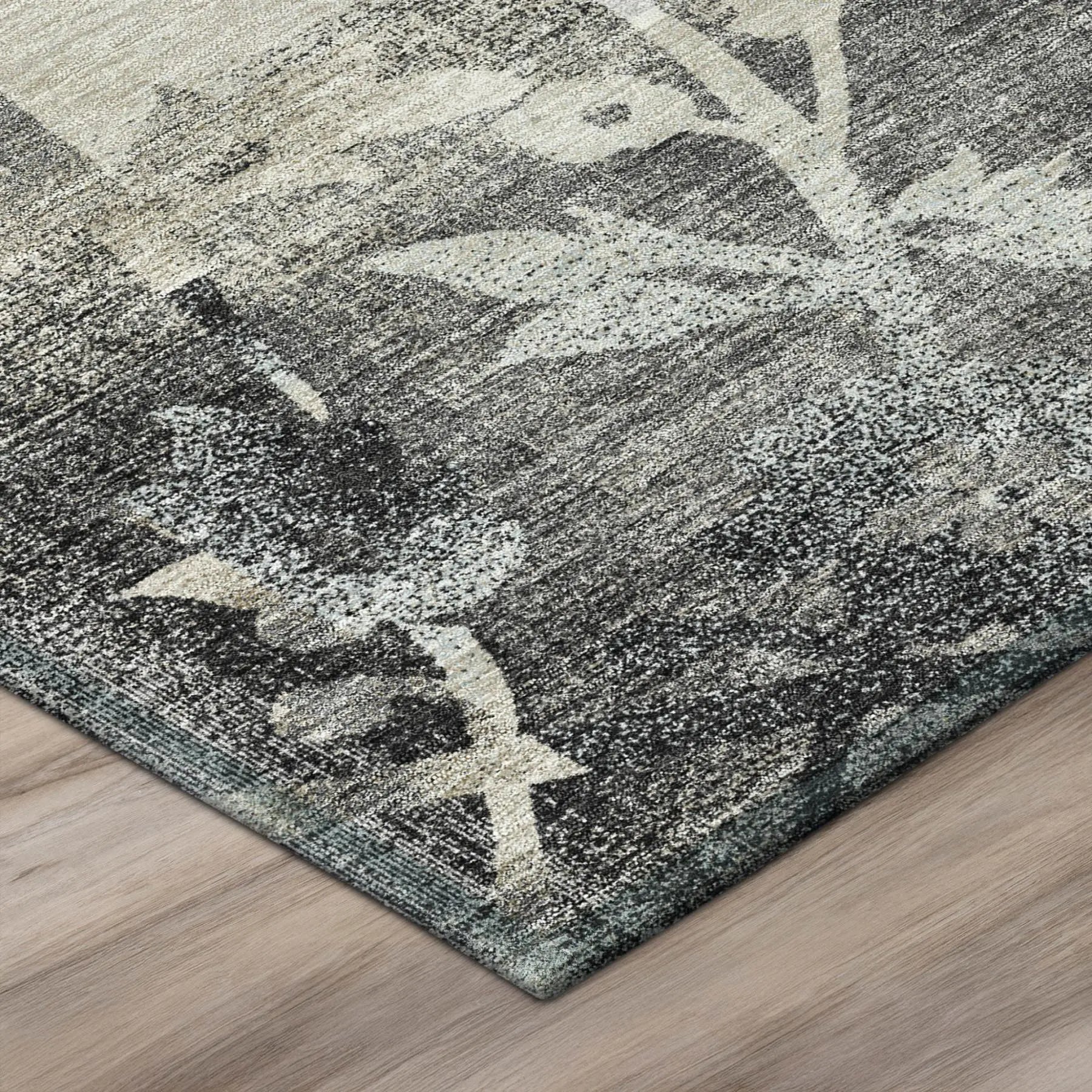 5' X 8' Black And Silver Botanical Leaves Washable Indoor Outdoor Area Rug Homeroots Outdoor