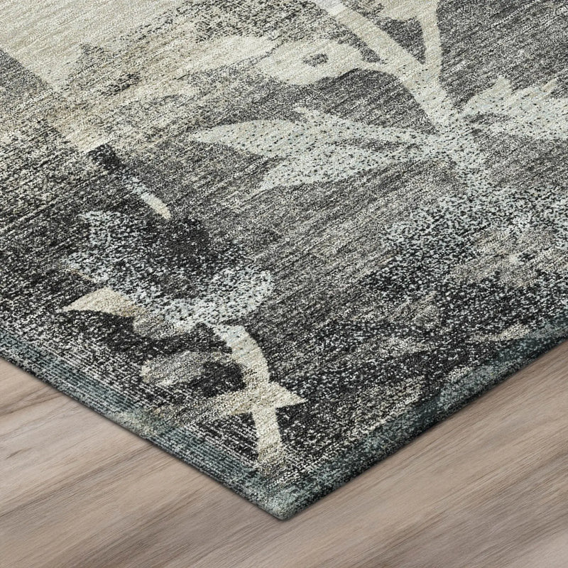 5' X 8' Black And Silver Botanical Leaves Washable Indoor Outdoor Area Rug Homeroots Outdoor