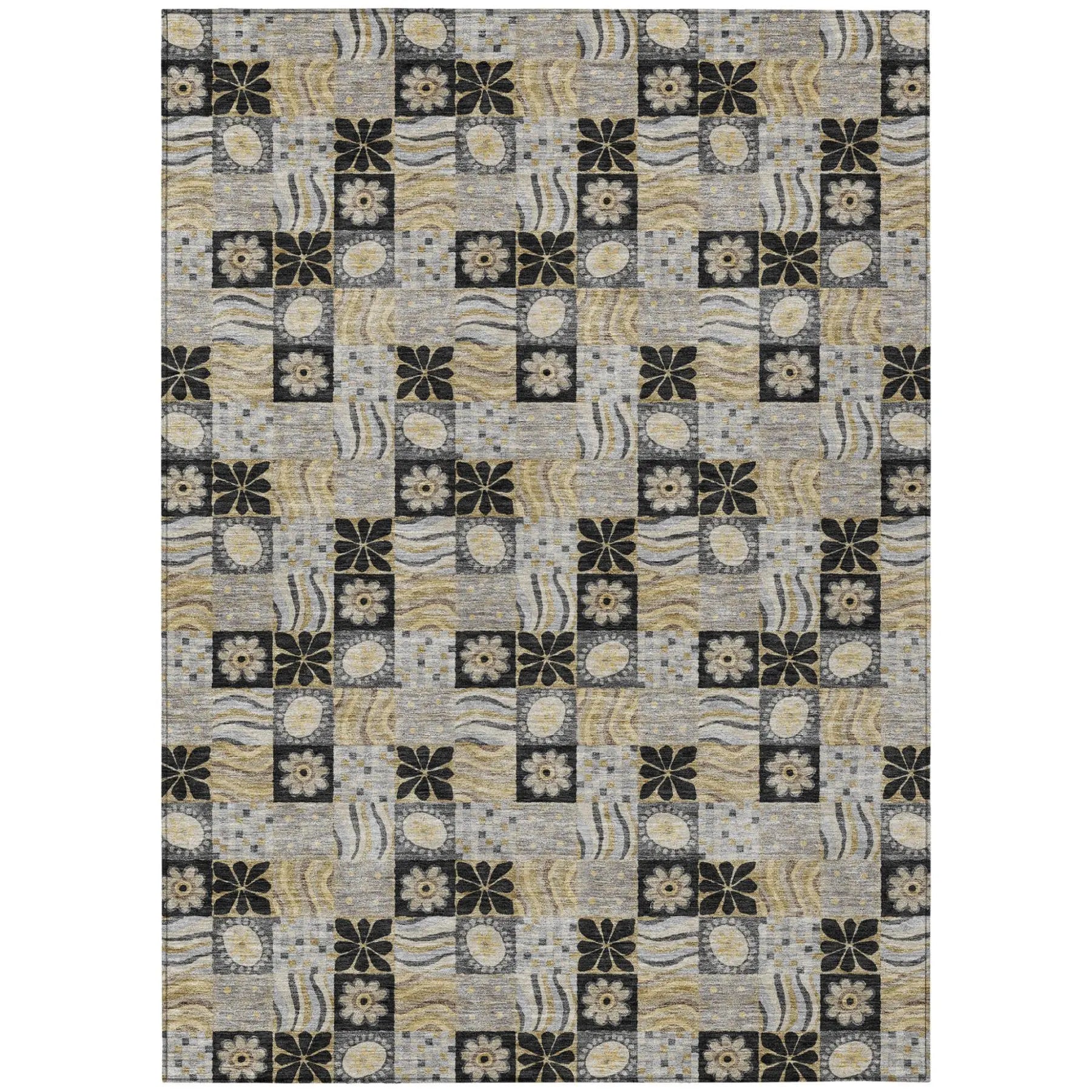 5' X 8' Black And Silver Floral Washable Indoor Outdoor Area Rug Homeroots Outdoor