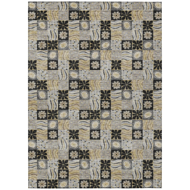 5' X 8' Black And Silver Floral Washable Indoor Outdoor Area Rug Homeroots Outdoor