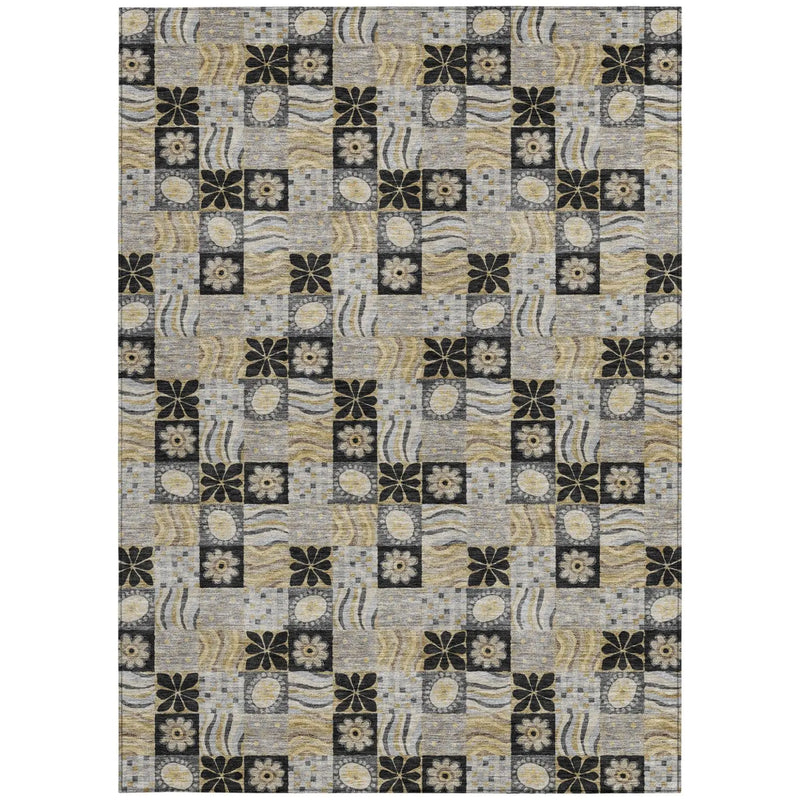 5' X 8' Black And Silver Floral Washable Indoor Outdoor Area Rug Homeroots Outdoor