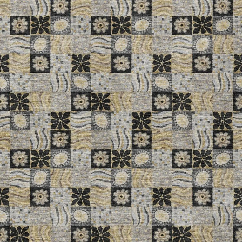 5' X 8' Black And Silver Floral Washable Indoor Outdoor Area Rug Homeroots Outdoor