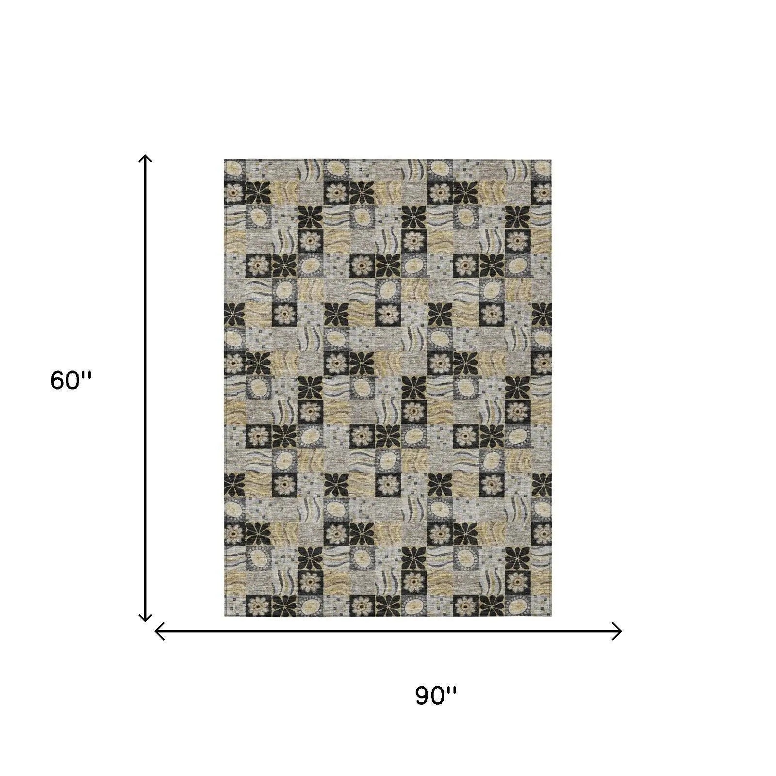 5' X 8' Black And Silver Floral Washable Indoor Outdoor Area Rug Homeroots Outdoor
