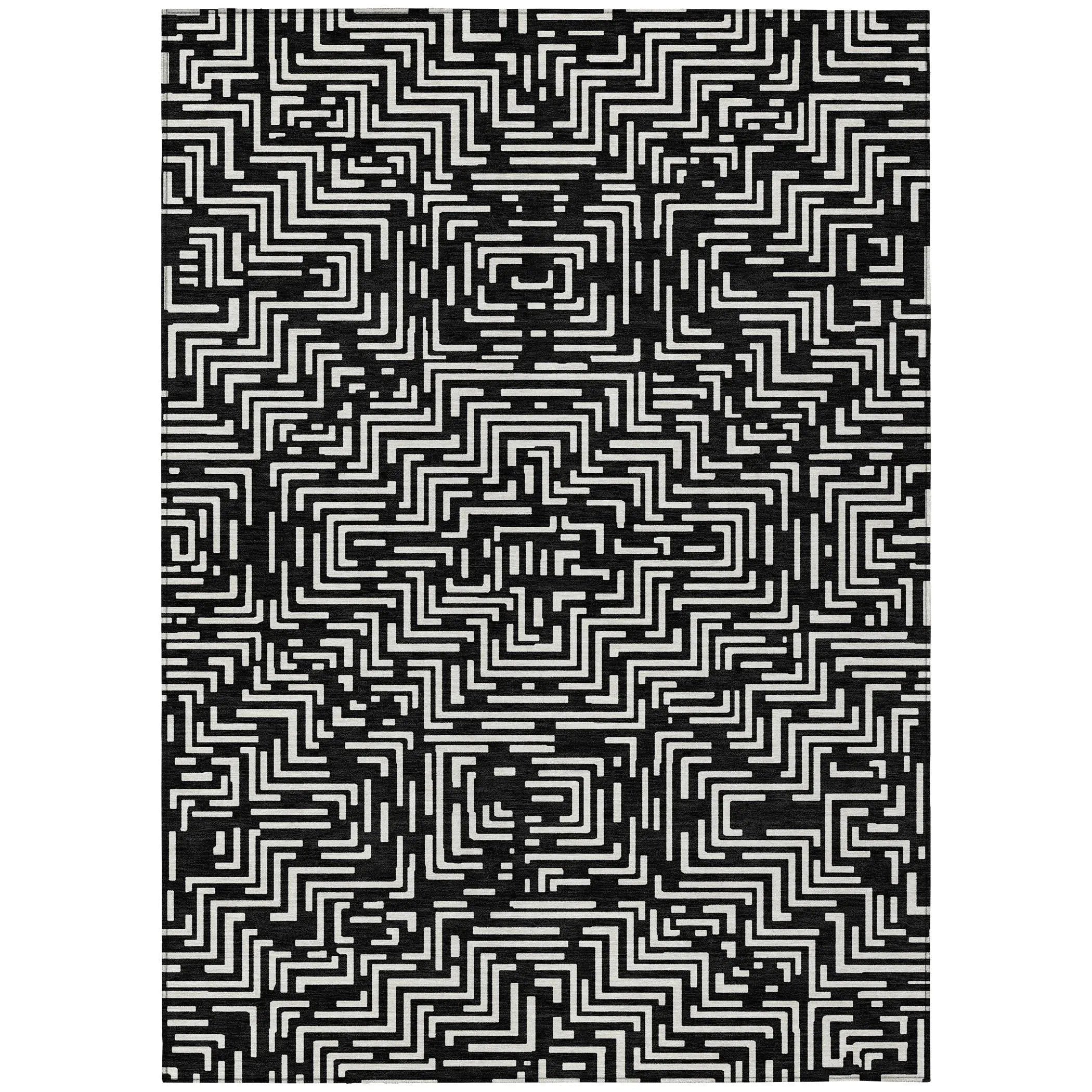 5' X 8' Black And Silver Geometric Washable Indoor Outdoor Area Rug Homeroots Outdoor