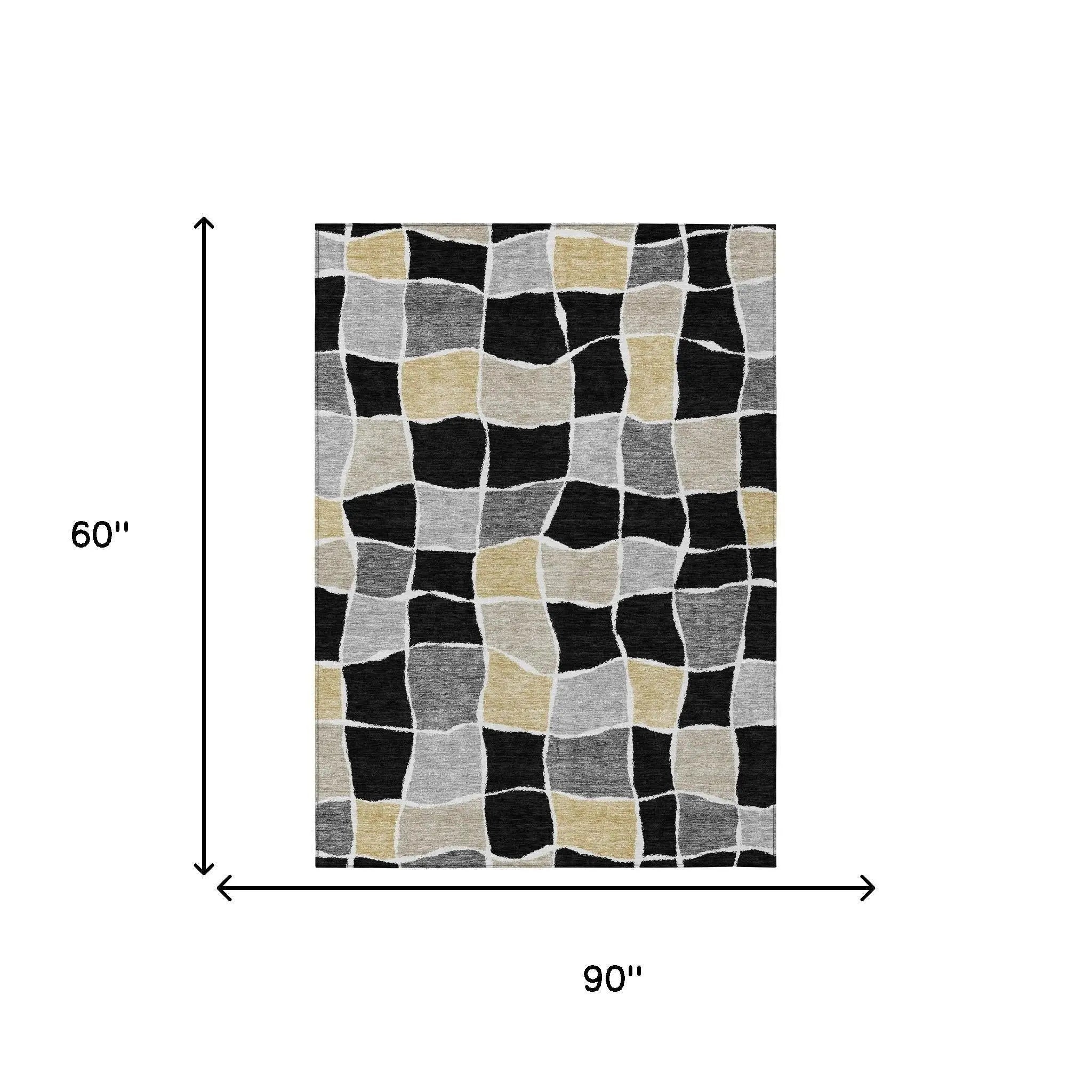5' X 8' Black And Silver Geometric Washable Indoor Outdoor Area Rug Homeroots Outdoor