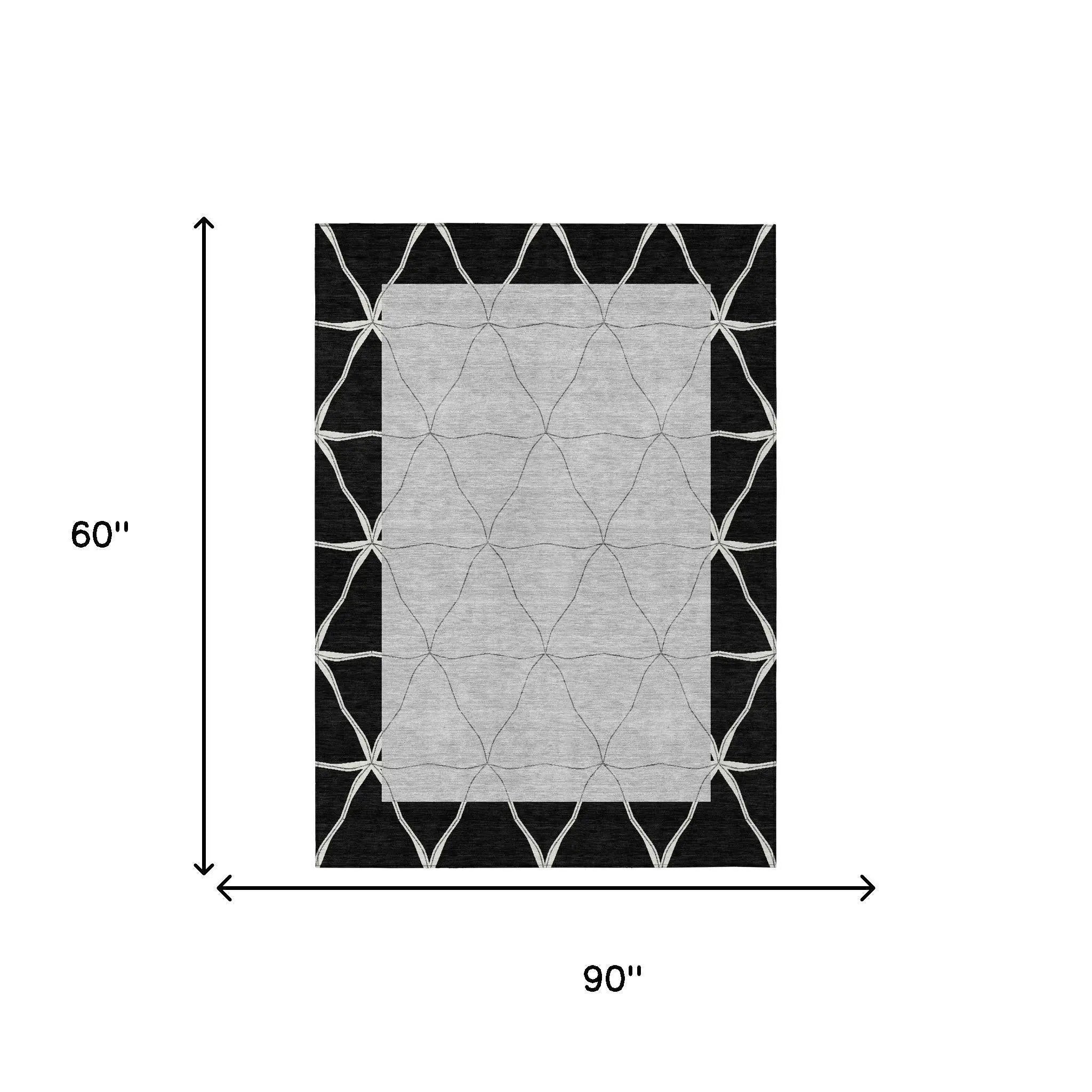 5' X 8' Black And Silver Geometric Washable Indoor Outdoor Area Rug Homeroots Outdoor