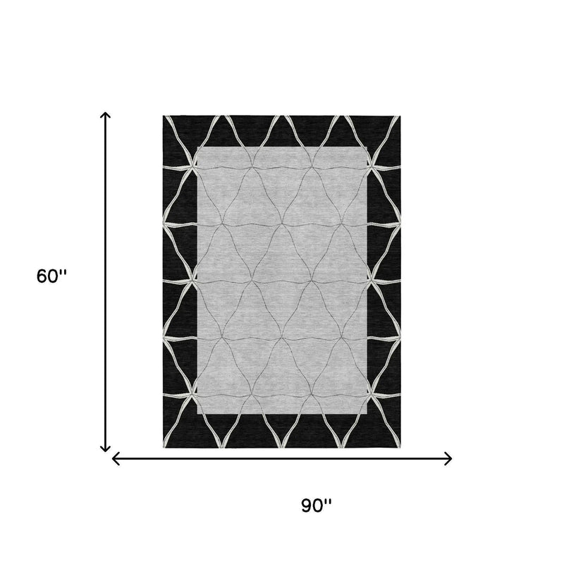 5' X 8' Black And Silver Geometric Washable Indoor Outdoor Area Rug Homeroots Outdoor