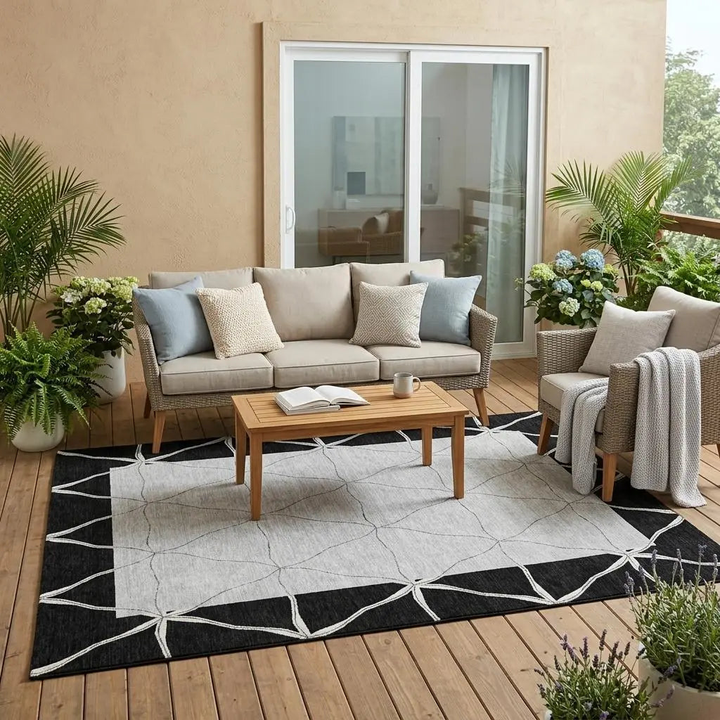 5' X 8' Black And Silver Geometric Washable Indoor Outdoor Area Rug Homeroots Outdoor