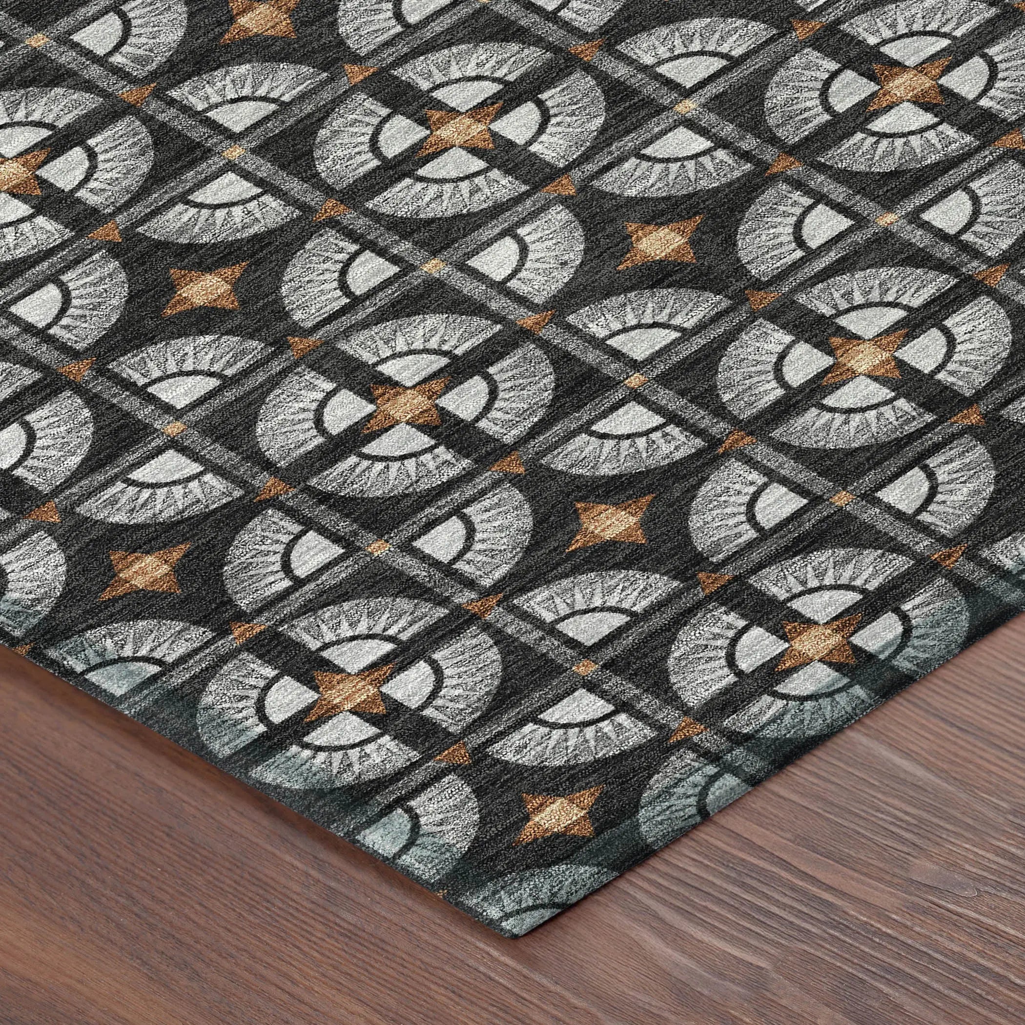 5' X 8' Black And Silver Geometric Washable Indoor Outdoor Area Rug Homeroots Outdoor