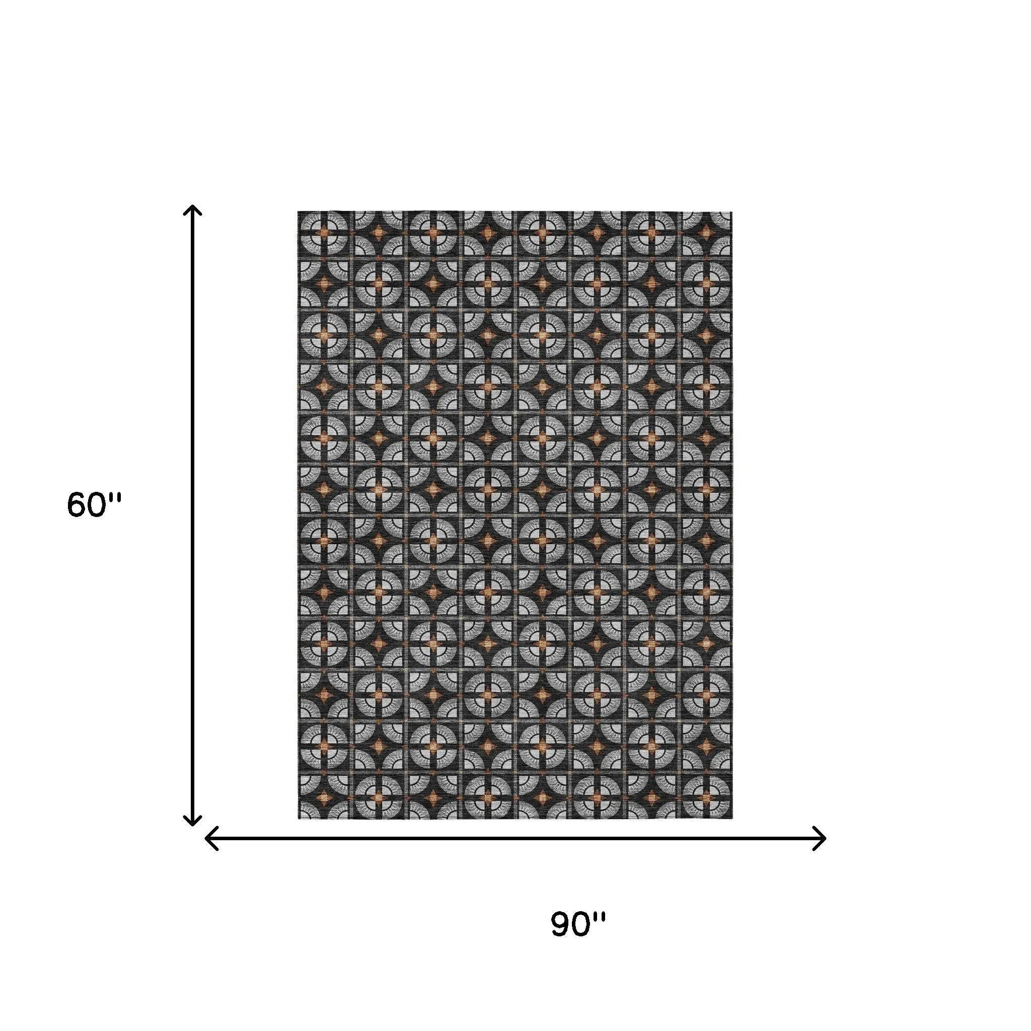 5' X 8' Black And Silver Geometric Washable Indoor Outdoor Area Rug Homeroots Outdoor