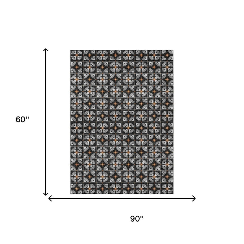 5' X 8' Black And Silver Geometric Washable Indoor Outdoor Area Rug Homeroots Outdoor