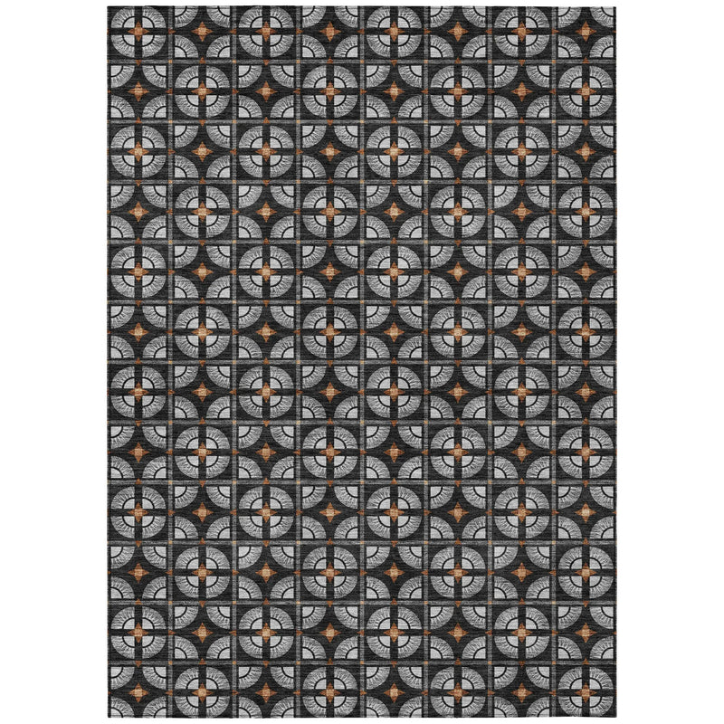 5' X 8' Black And Silver Geometric Washable Indoor Outdoor Area Rug Homeroots Outdoor