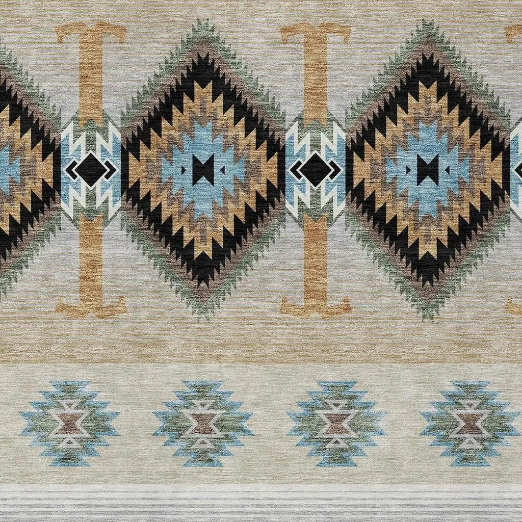 5' X 8' Black And Tan Southwestern Washable Indoor Outdoor Area Rug Homeroots Outdoor