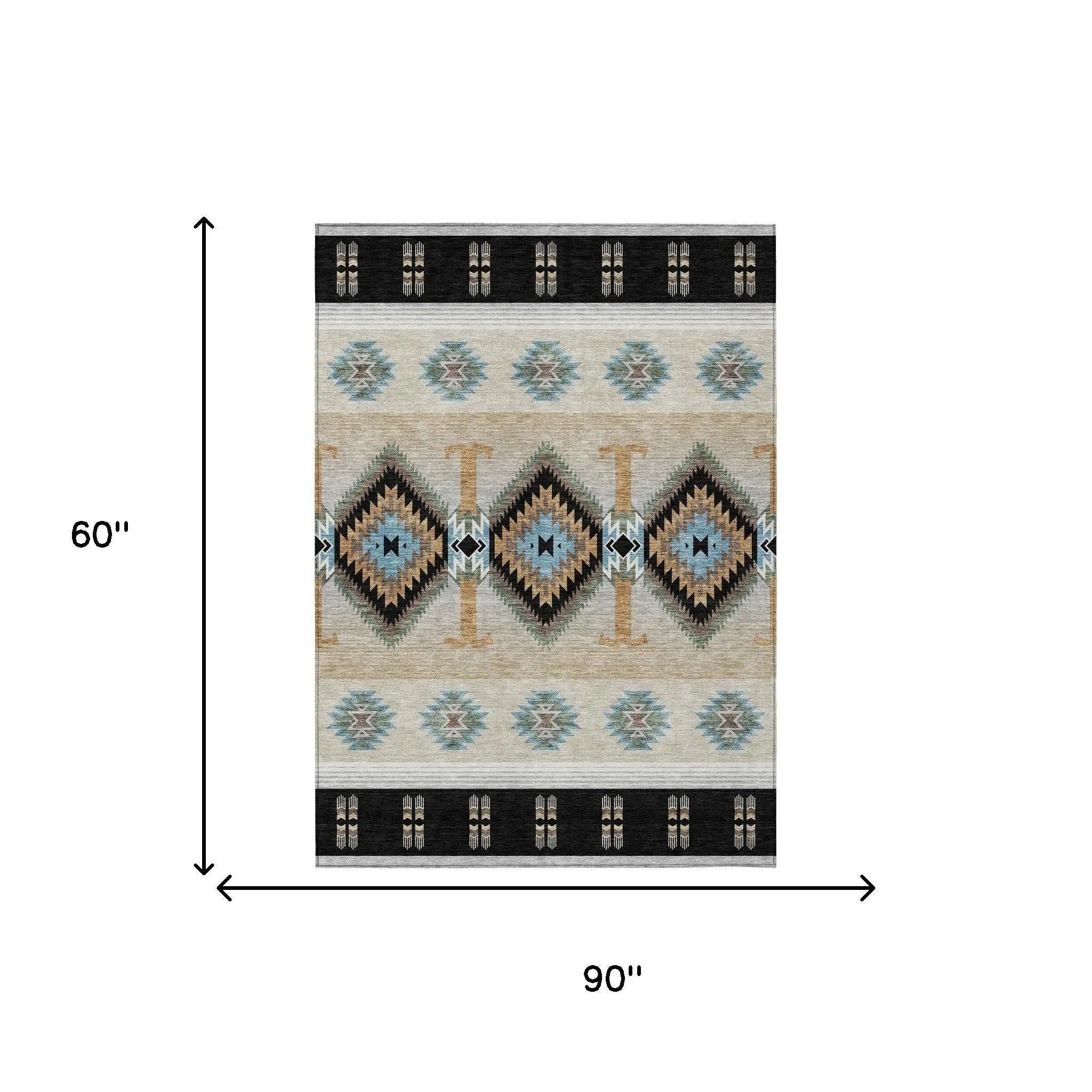 5' X 8' Black And Tan Southwestern Washable Indoor Outdoor Area Rug Homeroots Outdoor