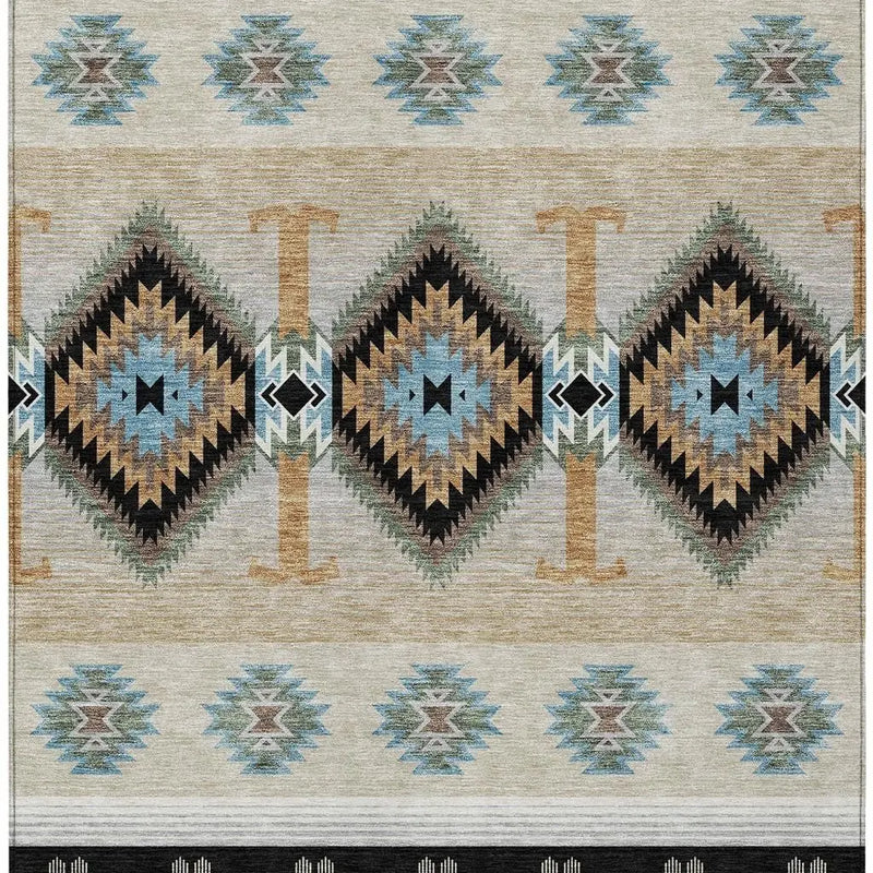 5' X 8' Black And Tan Southwestern Washable Indoor Outdoor Area Rug Homeroots Outdoor