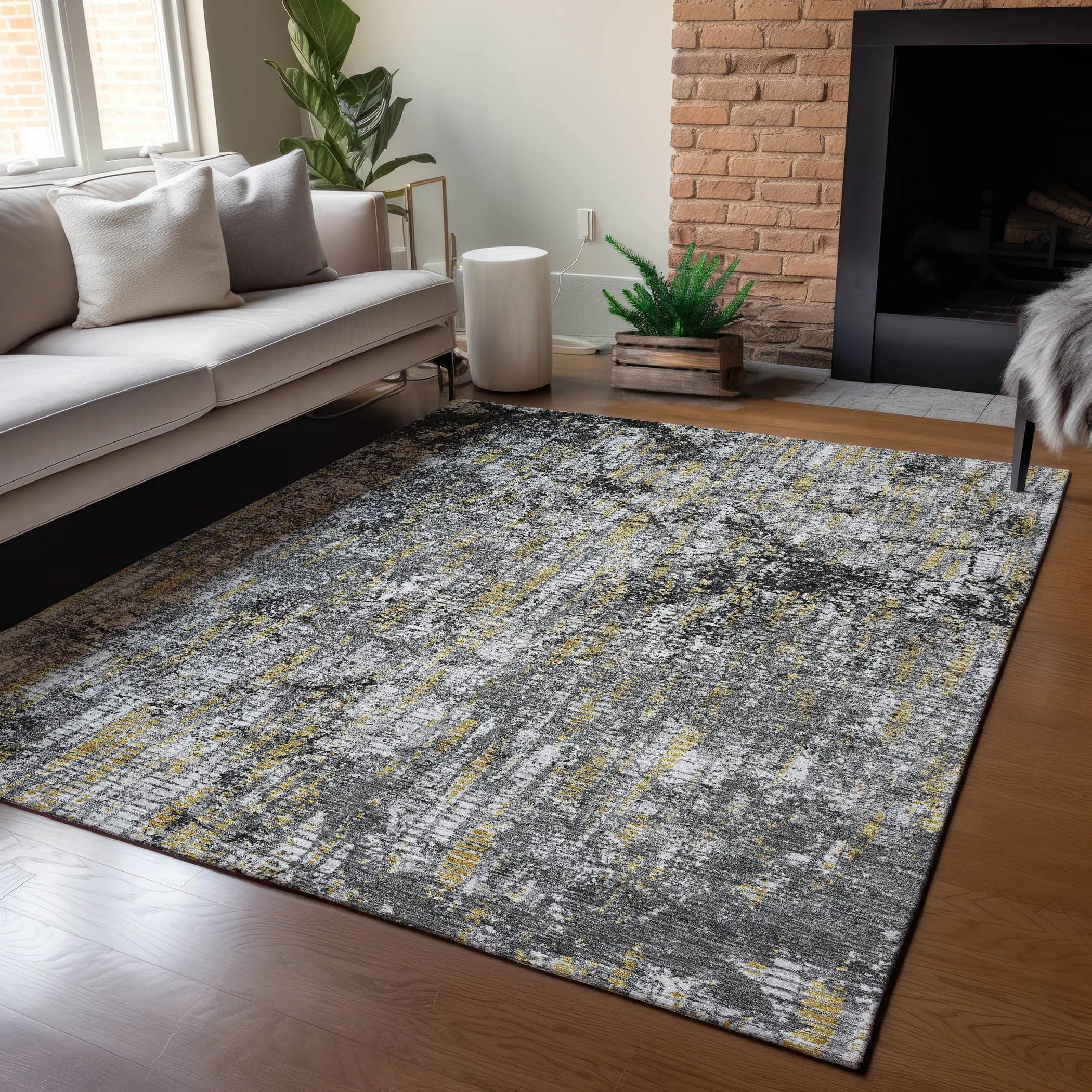 5' X 8' Black And Taupe Abstract Washable Indoor Outdoor Area Rug Homeroots Outdoor