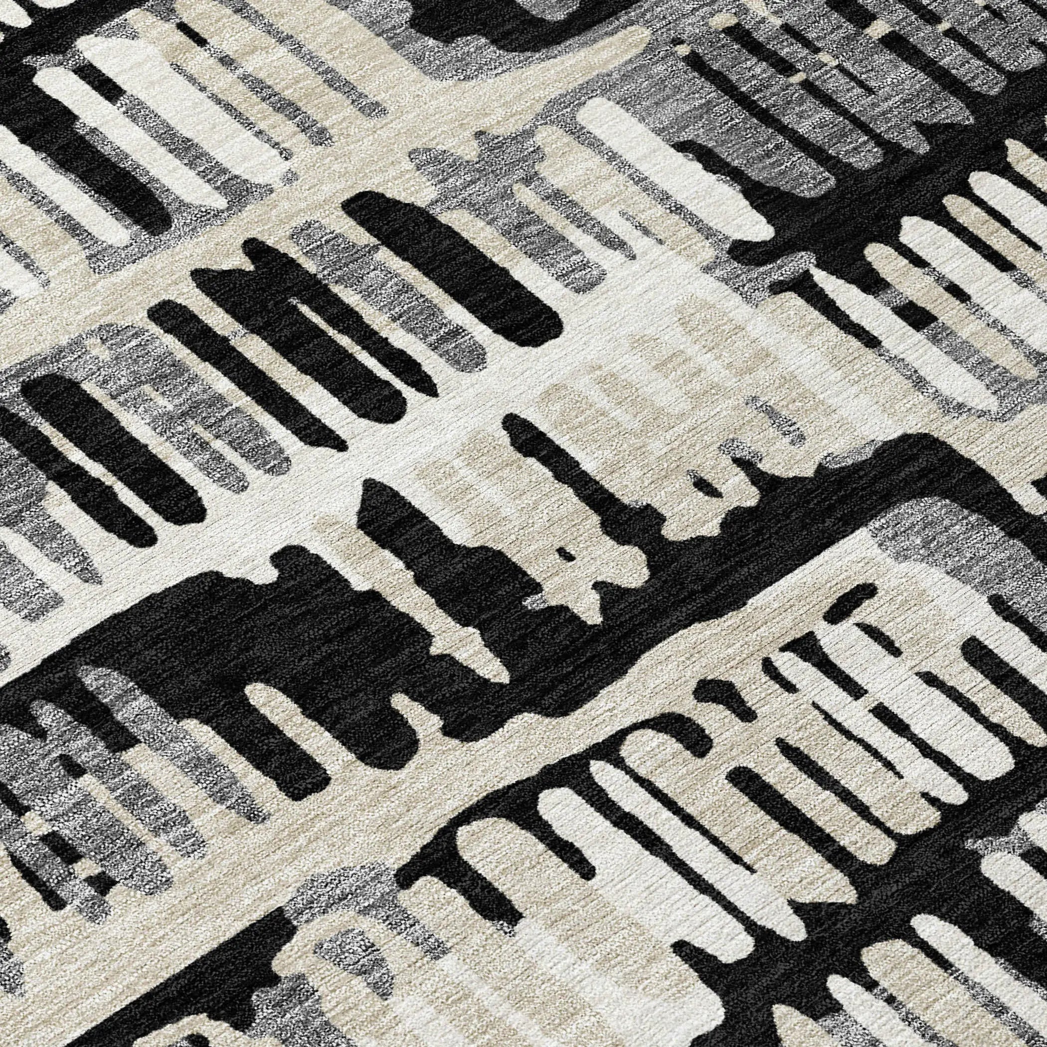 5' X 8' Black And Taupe Abstract Washable Indoor Outdoor Area Rug Homeroots Outdoor
