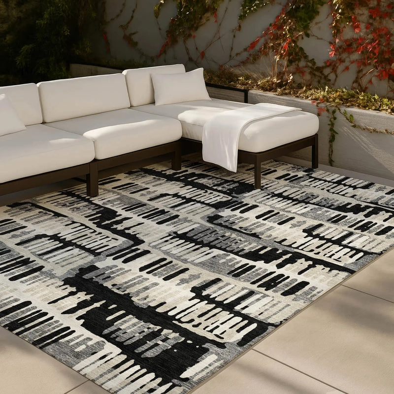 5' X 8' Black And Taupe Abstract Washable Indoor Outdoor Area Rug Homeroots Outdoor