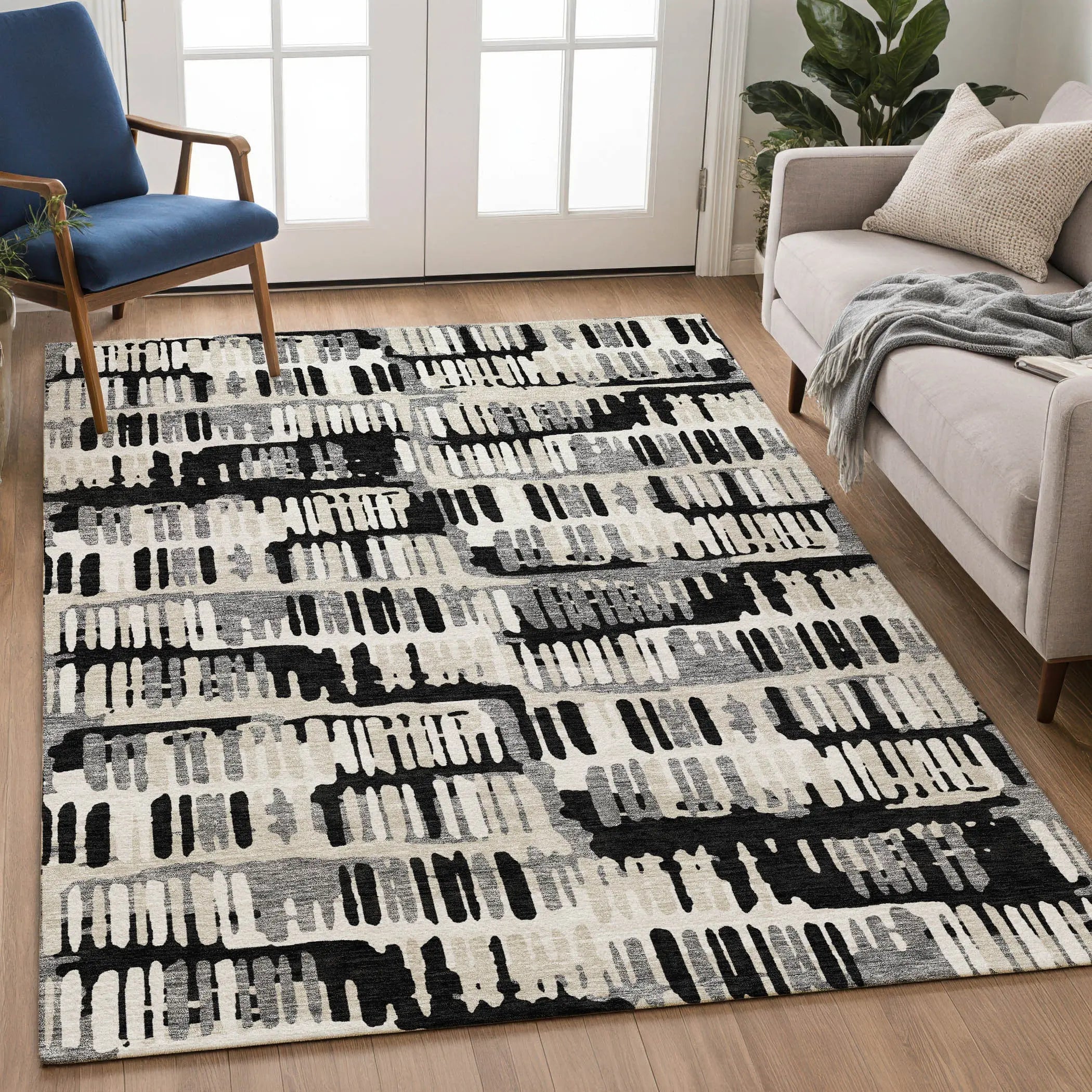 5' X 8' Black And Taupe Abstract Washable Indoor Outdoor Area Rug Homeroots Outdoor