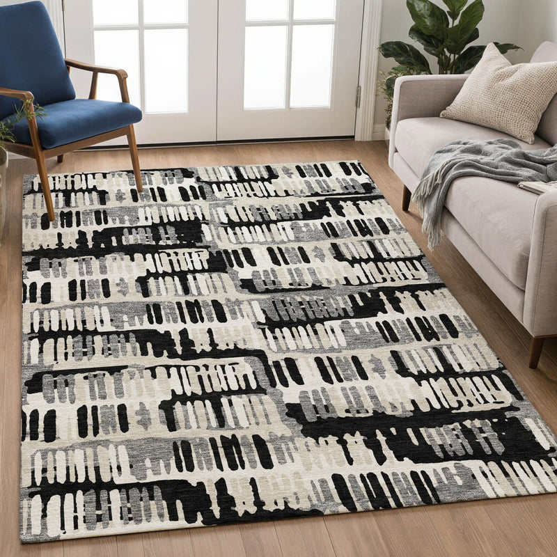 5' X 8' Black And Taupe Abstract Washable Indoor Outdoor Area Rug Homeroots Outdoor