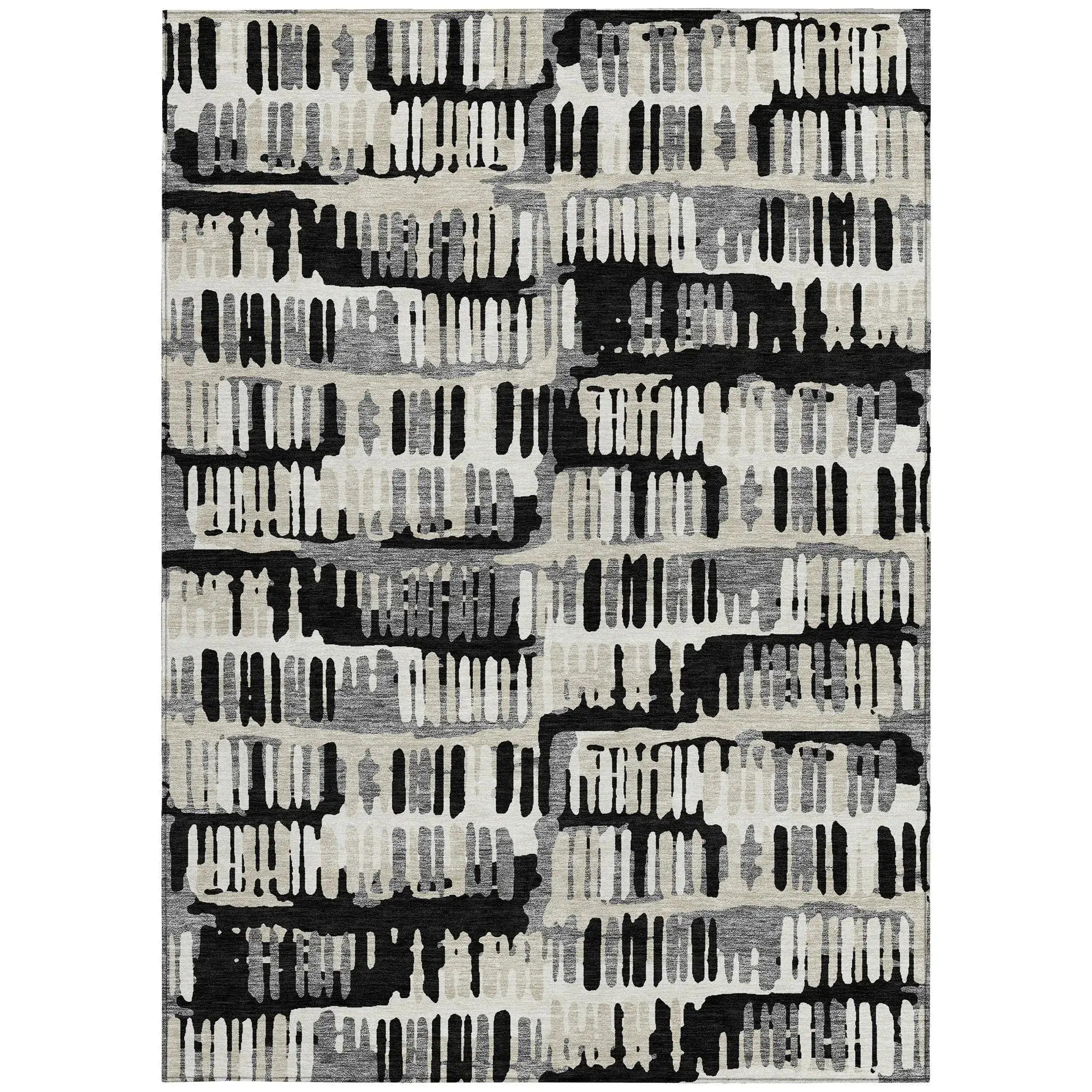 5' X 8' Black And Taupe Abstract Washable Indoor Outdoor Area Rug Homeroots Outdoor