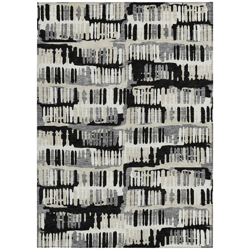 5' X 8' Black And Taupe Abstract Washable Indoor Outdoor Area Rug Homeroots Outdoor