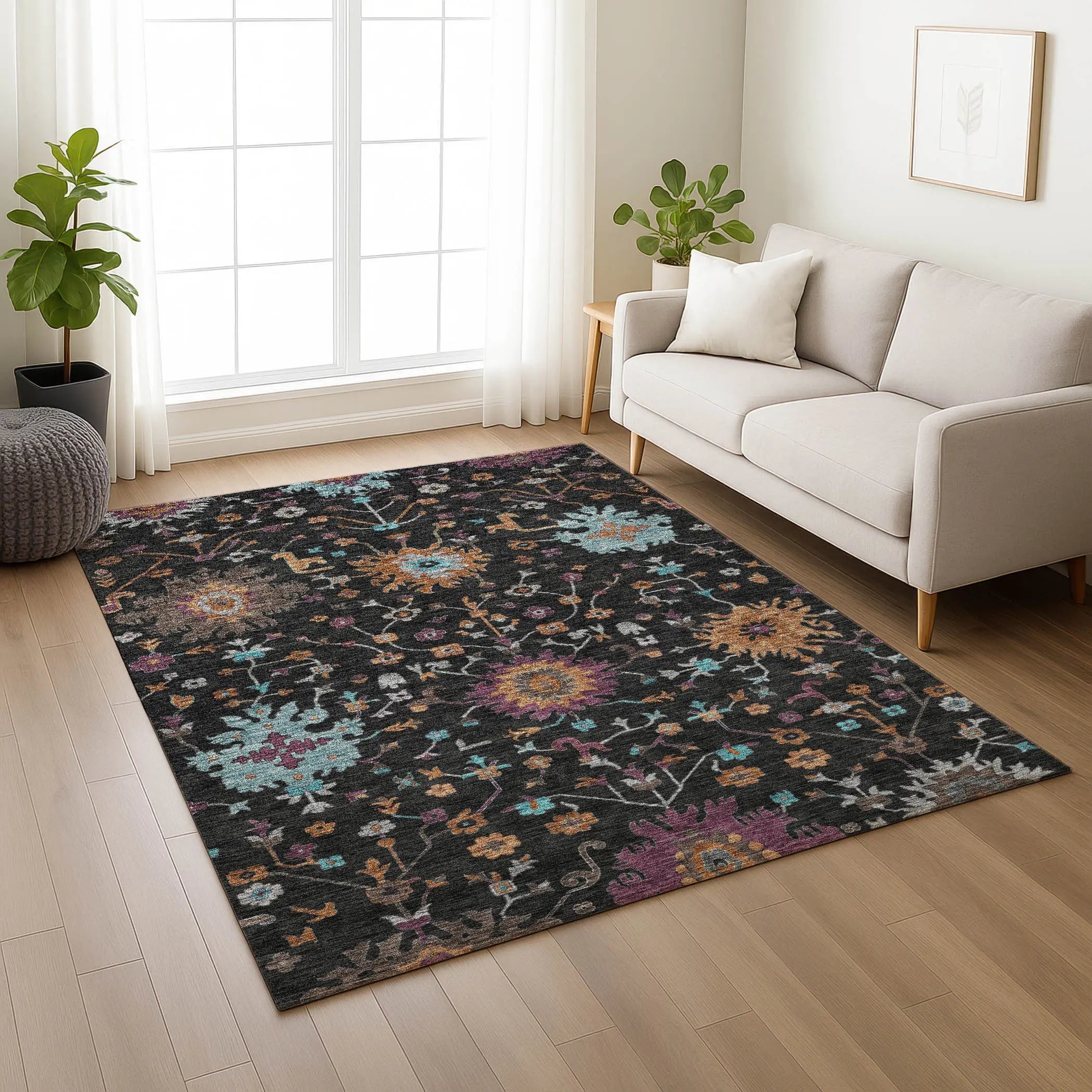 5' X 8' Black And Teal Blue Faux Bois Washable Indoor Outdoor Area Rug Homeroots Outdoor