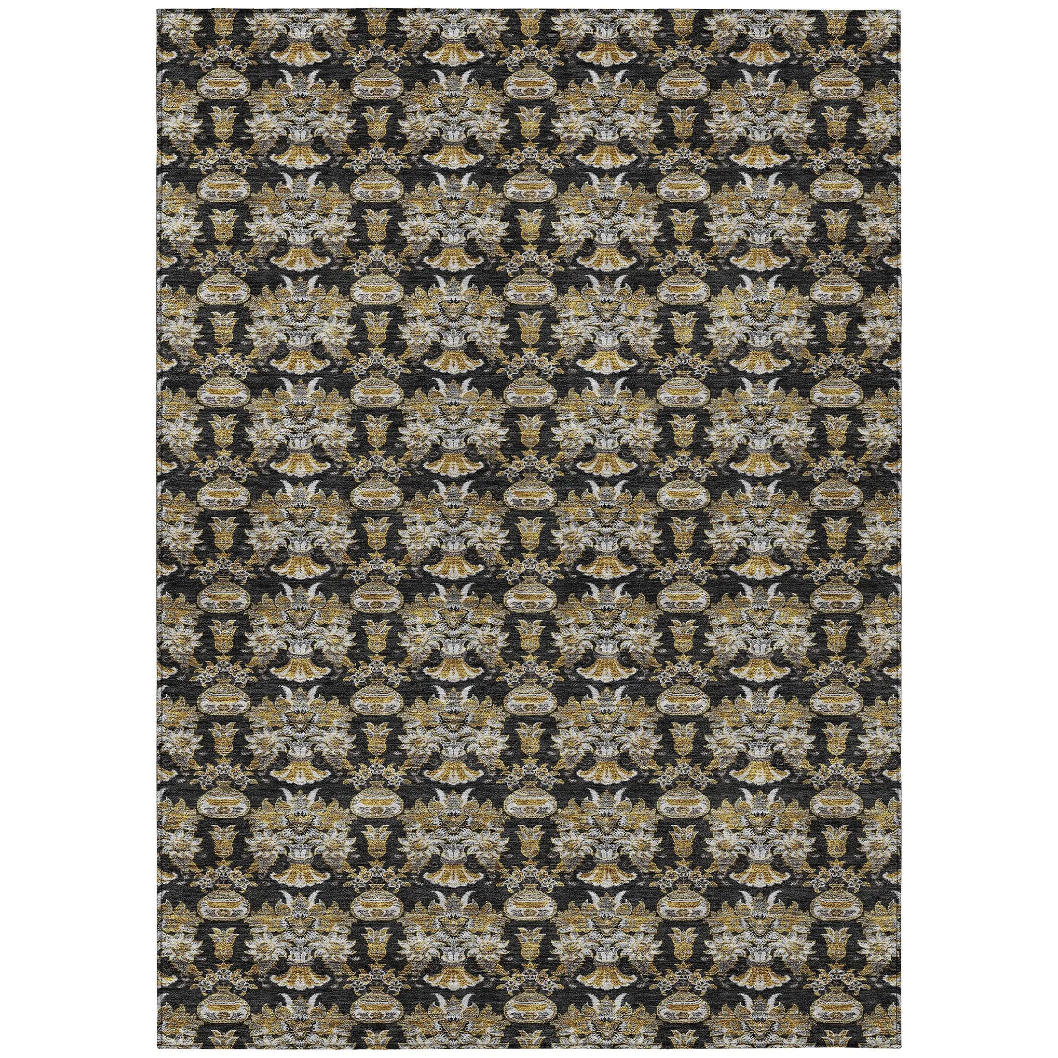 5' X 8' Black And Wheat Floral Washable Indoor Outdoor Area Rug Homeroots Outdoor