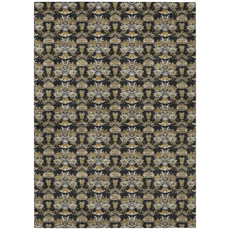5' X 8' Black And Wheat Floral Washable Indoor Outdoor Area Rug Homeroots Outdoor