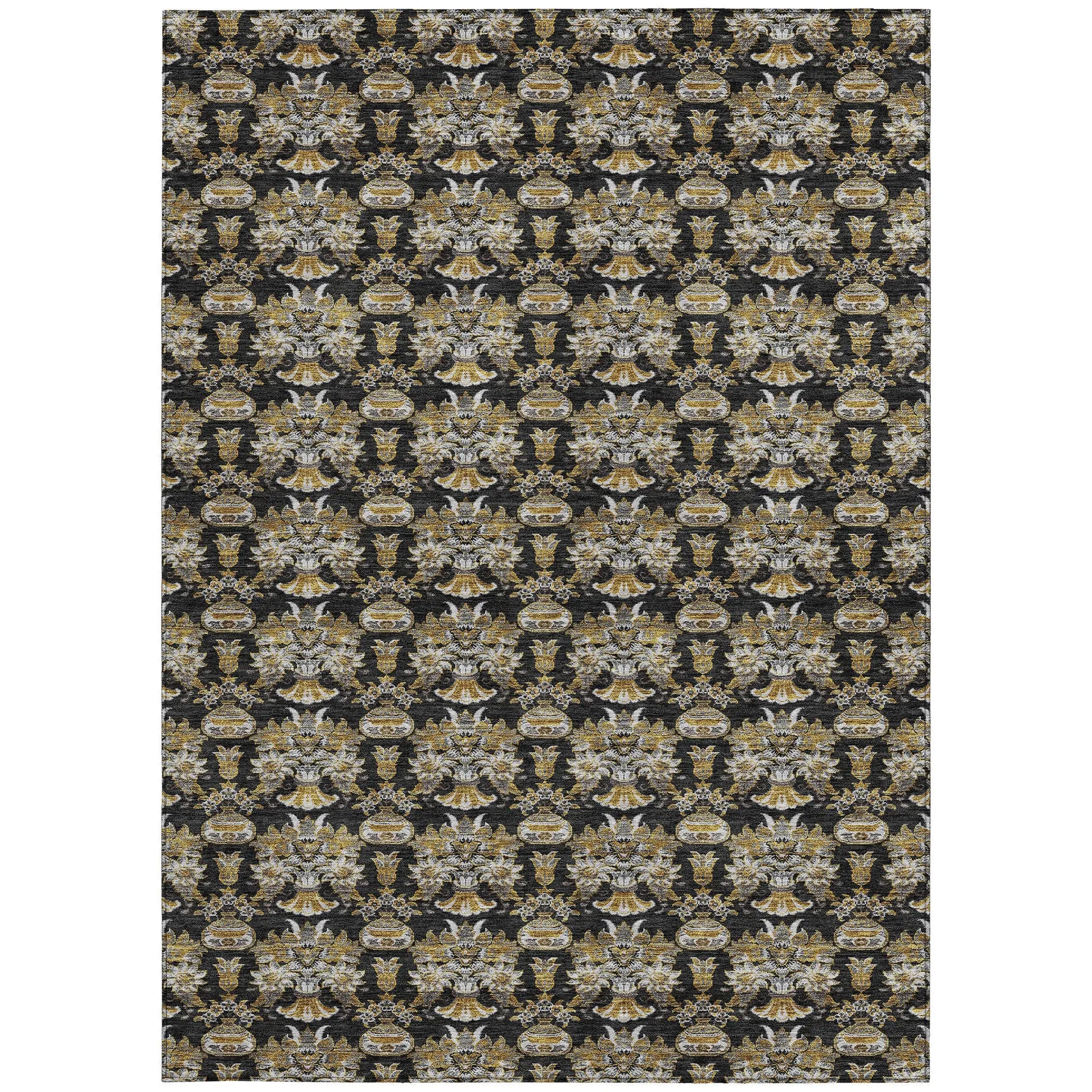 5' X 8' Black And Wheat Floral Washable Indoor Outdoor Area Rug Homeroots Outdoor