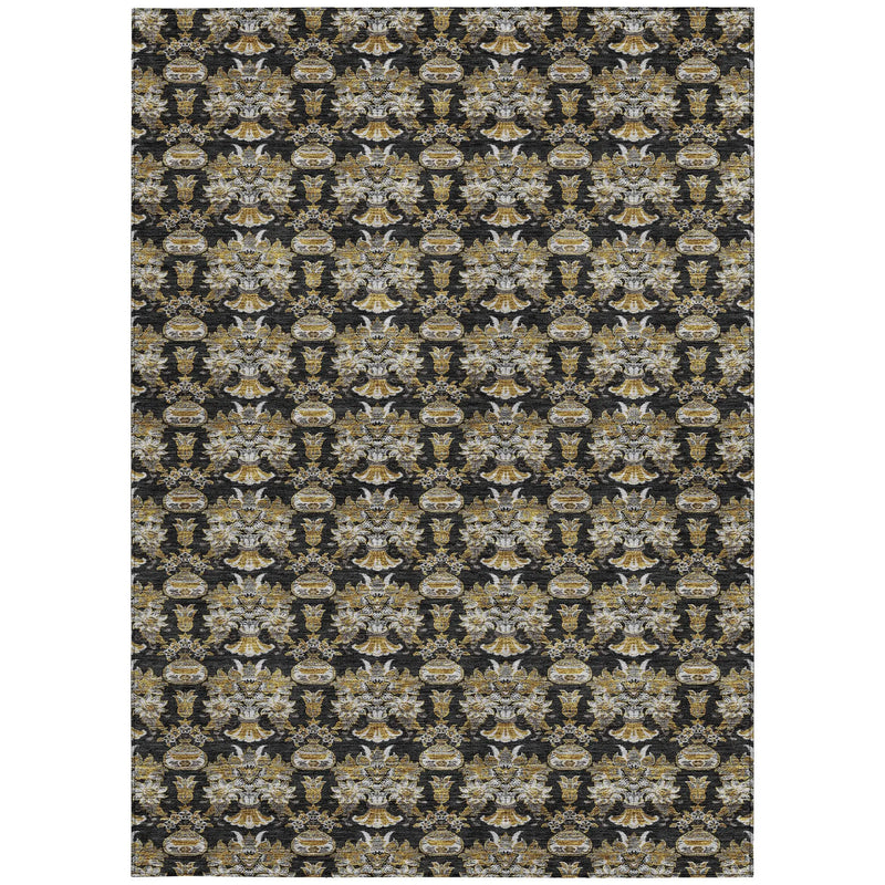 5' X 8' Black And Wheat Floral Washable Indoor Outdoor Area Rug Homeroots Outdoor