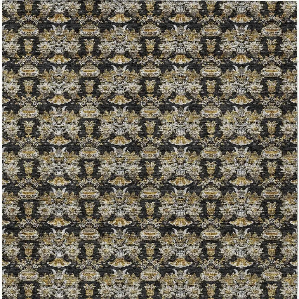 5' X 8' Black And Wheat Floral Washable Indoor Outdoor Area Rug Homeroots Outdoor