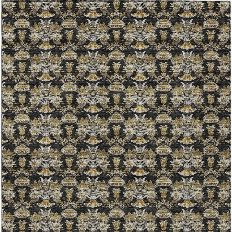 5' X 8' Black And Wheat Floral Washable Indoor Outdoor Area Rug Homeroots Outdoor