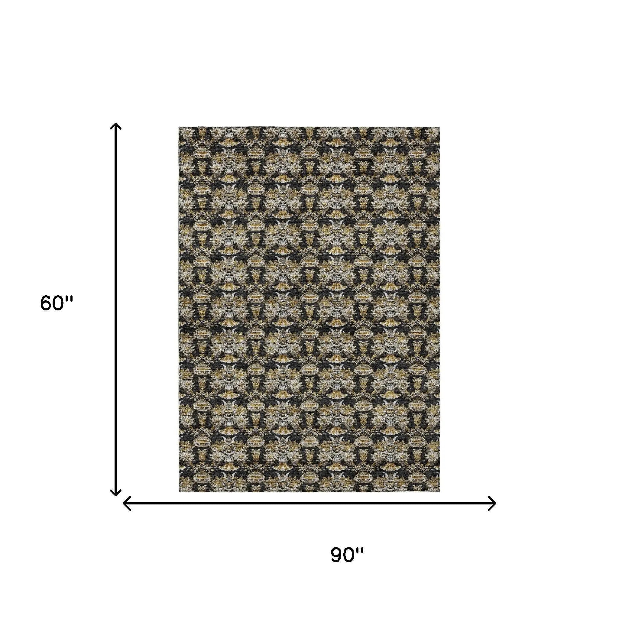 5' X 8' Black And Wheat Floral Washable Indoor Outdoor Area Rug Homeroots Outdoor